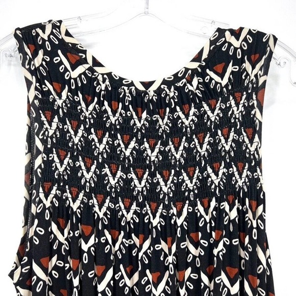 Loft Womens Sun Valley Swing Dress Small Sleeveless Smocked Knit Brown Black - Picture 6 of 7